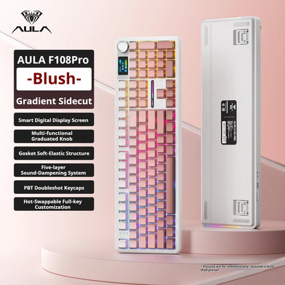 Teclado mecánico AULA F108 PRO personalizado con distribución 100%, retroiluminación RGB, Bluetooth inalámbrico, interruptores HiFi para gaming
