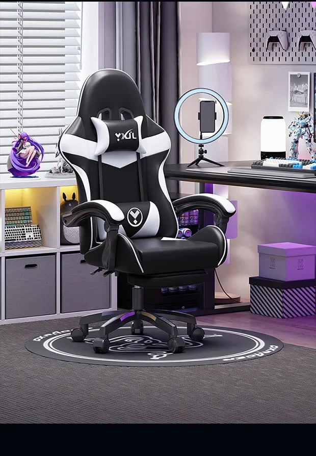 Chaise de jeu avec accoudoirs pivotants en cuir PU, chaise ergonomique avec 95–145 cm de hauteur °   Dossier réglable et pieds en nylon à cinq branches