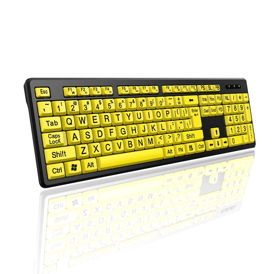Wired Keyboard Yellow Large Character Keyboard for Elderly, High Compatibility USB Plug-and-Play Large Key Design, High Contrast