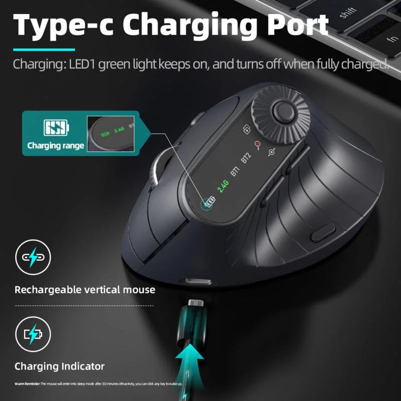 Ergonomische 2.4GHz Wireless BT RGB-Maus, Dual-Mode, für Laptop, Desktop und Büro, leise kabellose vertikale Gaming-Maus