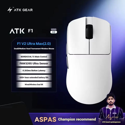 ATK Blazing Sky F1 V2 Ultra Max Ασύρματο Gaming Ποντίκι Διπλής Λειτουργίας Ελαφρύ PAW3950Ultra Διπλό 8K Χαμηλής Καθυστέρησης Εργονομικό Extreme