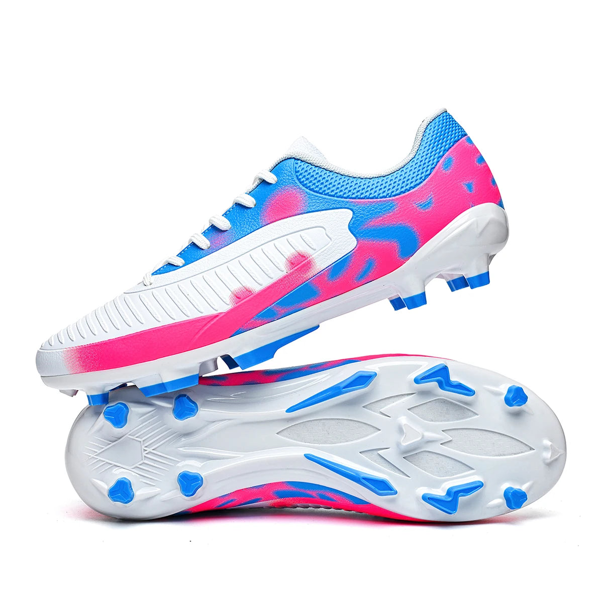 Chaussures de football classiques AG/FG, crampons longs résistants à l'usure en TPU, tige en tissu mélangé PU, antidérapantes et confortables pour le football en plein air pour enfants
