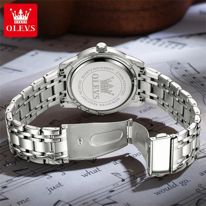 OLEVS 5513 men’s quartz watch – Steel bracelet, water-resistant, backlit display, date and day of the week – Elegant and luxurious watch, original men’s model