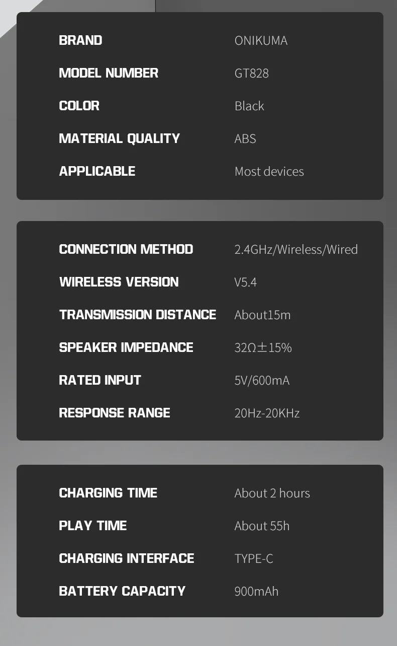 ONIKUMA GT828 Bluetooth Headset Four-mode Connection Over Ear HIFI Stereo Wireless Gaming Headsets with Mic for PC Laptops PS5