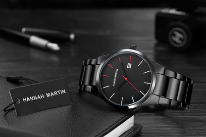 Hannah Martin herreur, rustfrit stålhus, kvartsurværk, urskive på 41 mm, professionelt design, med kalenderfunktion (imitation)