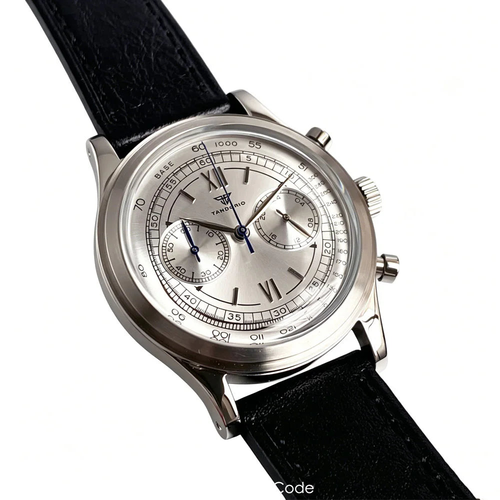 38mm Tandorio Retro Men's Watch Sport Watches Miyota OS20 Movement Chronograph Quartz Clock Black Dial Bubble Arched Glass