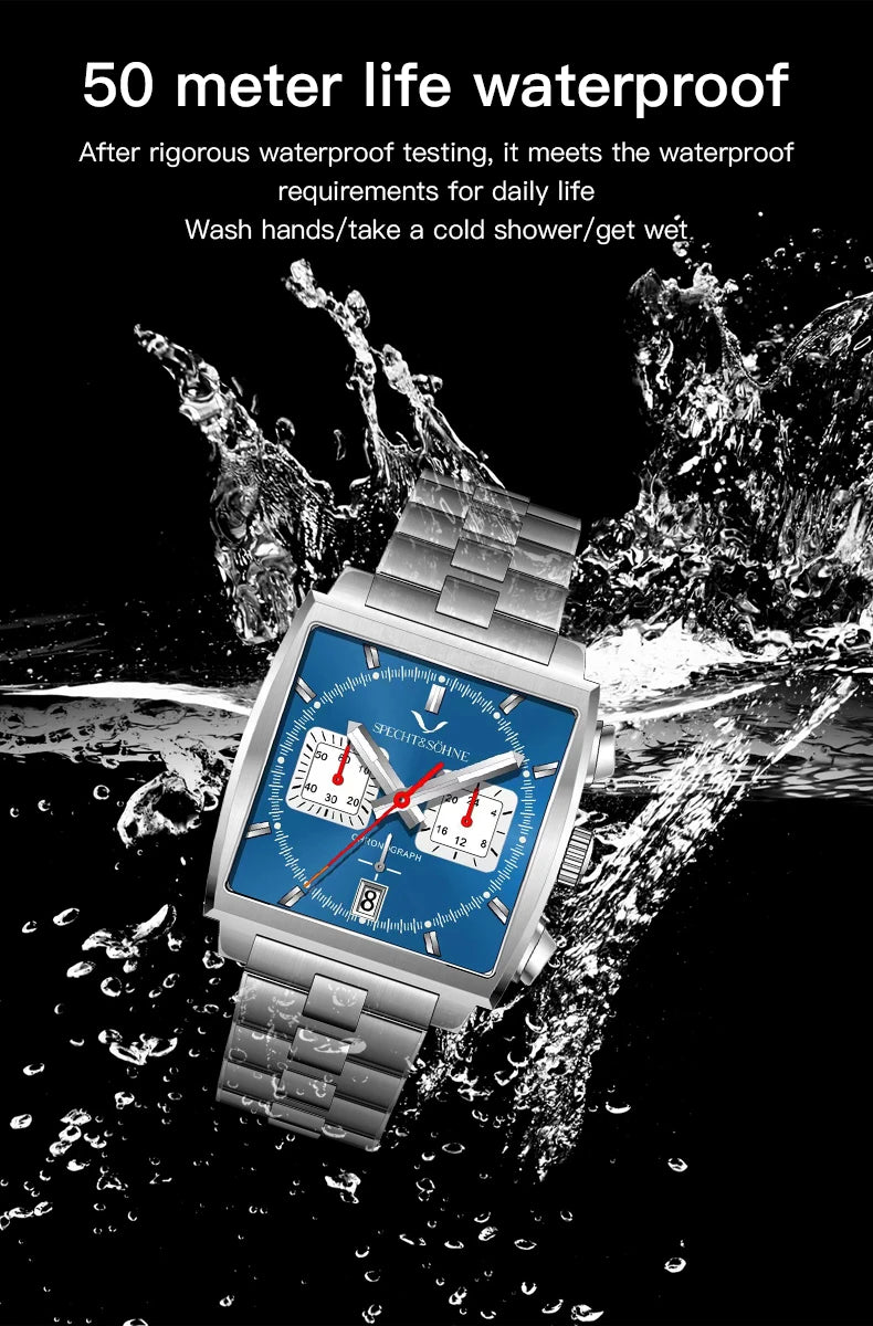 Specht&Sohne Men's Watch Luxury Brand Waterproof Stainless Steel Leather Japan VK Multifunctional Quartz Watch Religio Masculino