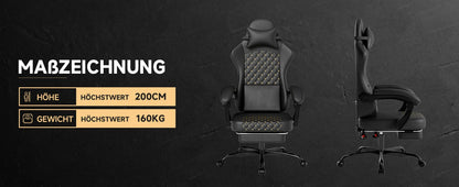 PINGGO Ergonomischer Gaming-Stuhl mit Fußstütze und Massagefunktion, PVC-Leder-Bürostuhl für PC-Gaming, Belastbarkeit 150kg