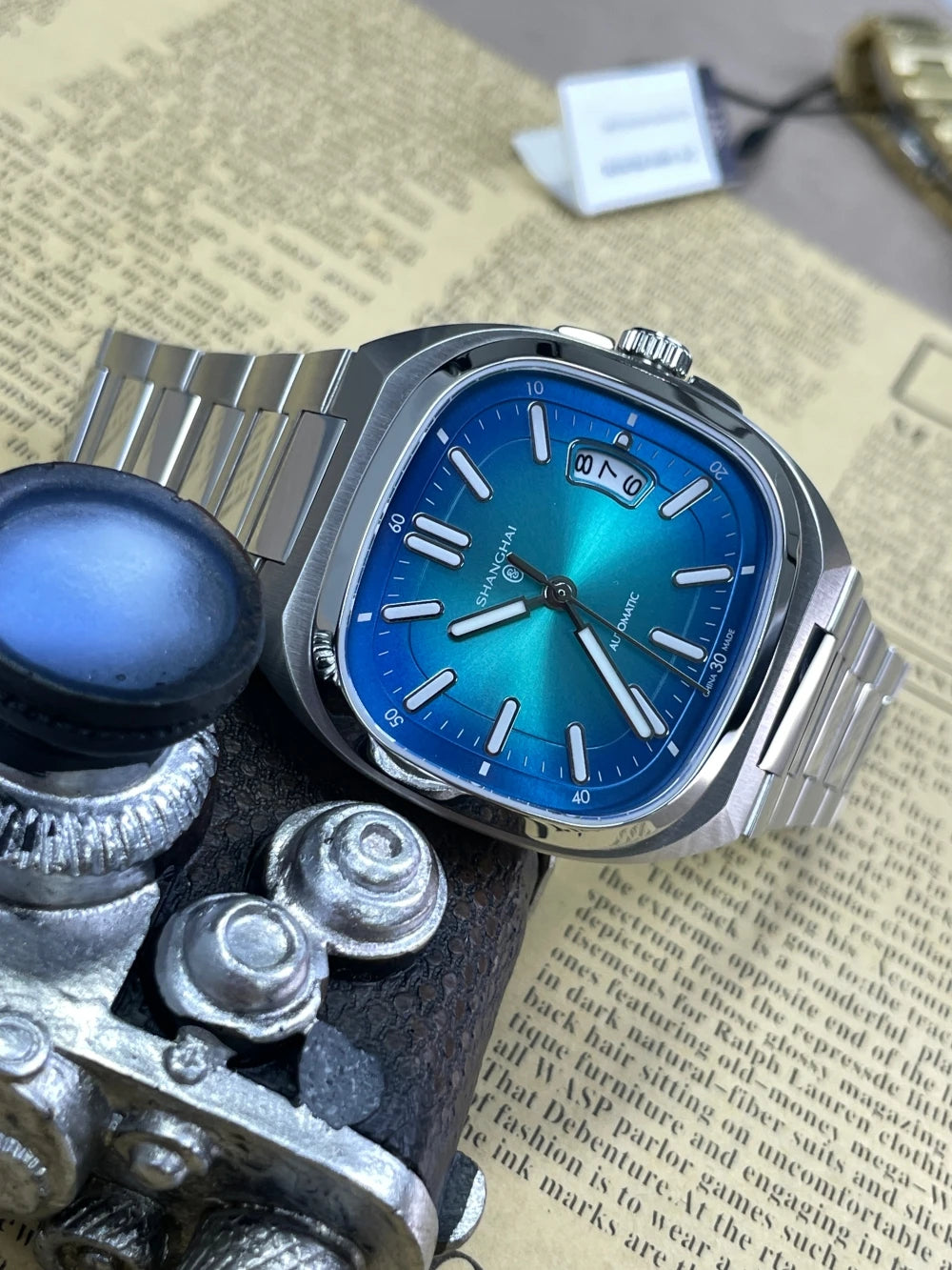 Shanghai Watch automatikus mechanikus, négyzet alakú számlapos férfi karóra, világító, 50 m-ig vízálló, dátumkijelzős, alkalmi karóra SH018