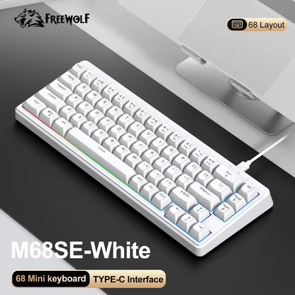FREEWOLF M68SE 68% Mini Wired Keyboard RGB Backlit Silent Mechanical Feel Type-C Detachable Cable for PC Mac