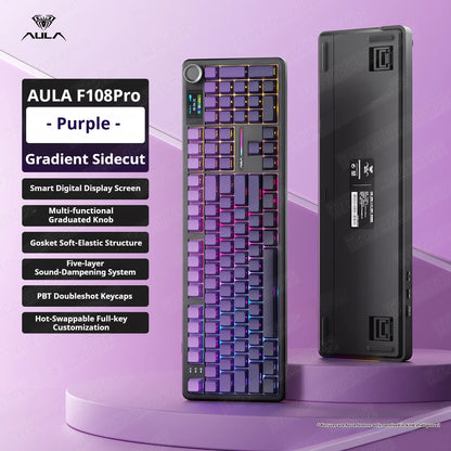 AULA F108 PRO Mechanische Tastatur Custom 100%-Layout RGB-Hintergrundbeleuchtung Kabellos Bluetooth Hifi-Switch Gaming-Tastatur