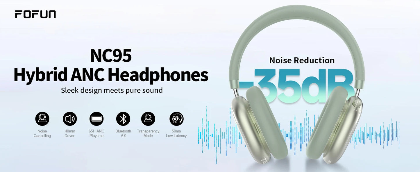 Hybrid Active Noise Cancelling Headphones with Knob Control 65H Playtime Over Ear Headphones Wireless Bluetooth 6.0 Hi-Res Audio