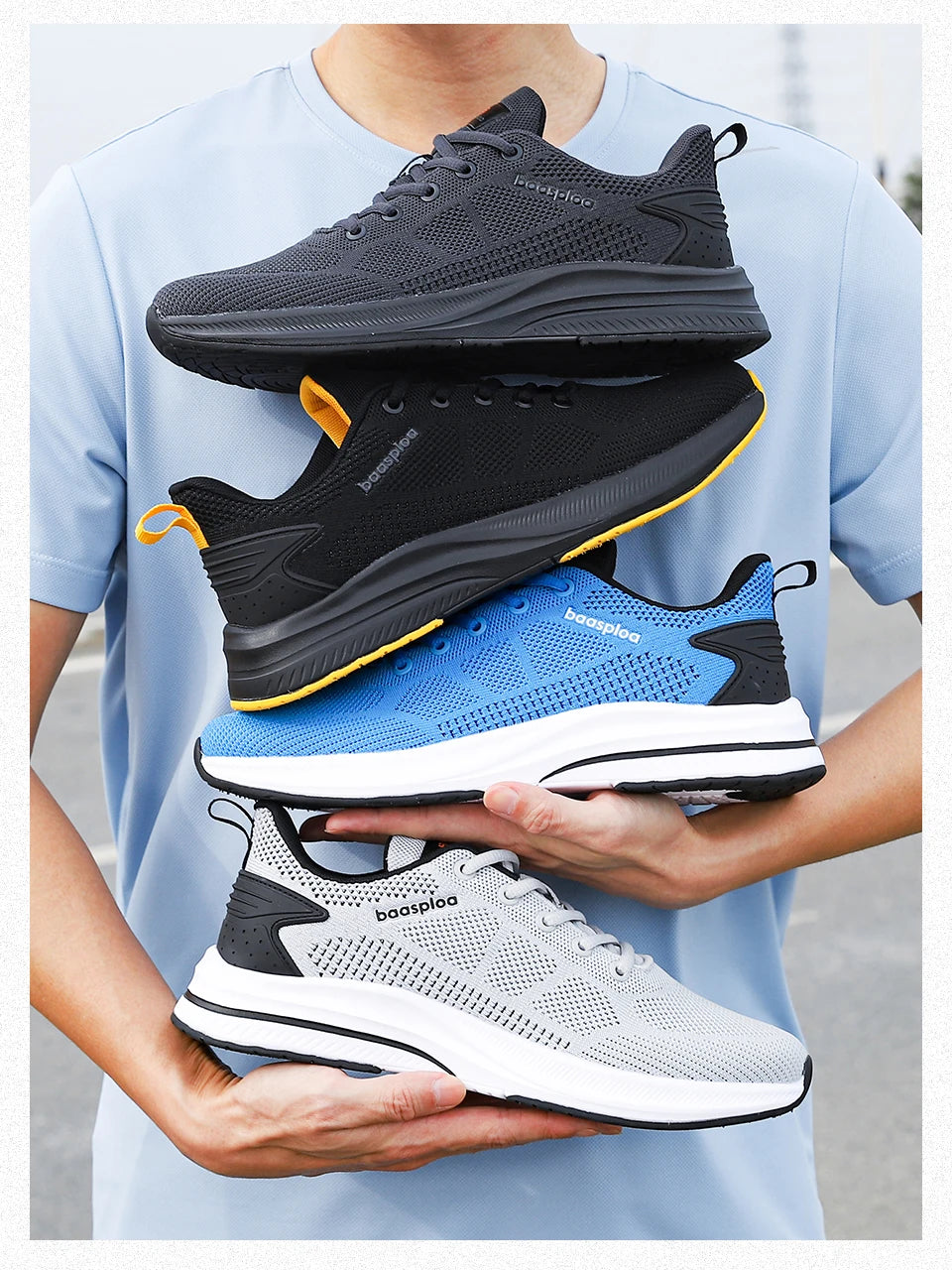 Baasploa løbesko til mænd – mærke, designer, mesh, casual sneakers, letvægts, snøresko, nye herresko til udendørs sport og tennis