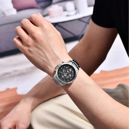Montre à quartz pour homme BENYAR, 40 mm, étanche jusqu'à 50 m, style montre de plongée, montre de luxe en acier inoxydable pour homme