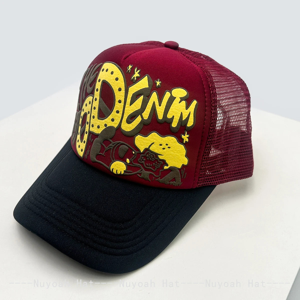 Șepci de baseball unisex interesante, cu litere imprimate 3D, cu parasolar, cu motive de desene animate, respirabile, cu blocuri de culori, șepci de camionagiu din plasă, versatile