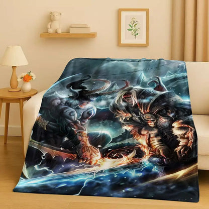 3D WOW World of Warcraft Game Demon Hunter Arthas Cartoon Flannel Blanket,Ultra Soft Plush Throw for Home Bedroom Bed Sofa Cover