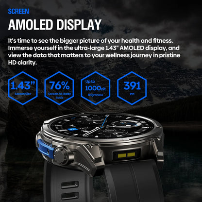 NEW 2025 Zeblaze VIBE 8 Voice Calling 1.43" AMOLED Display Smart Watch Built-in Flashlight Heart Rate Blood Pressure Smart Watch