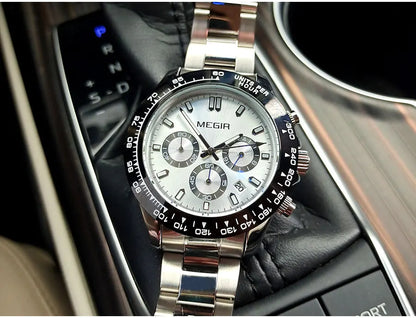 MEGIR Herrenuhr, Luxusmarke, Quarz-Sportuhr, Edelstahlarmband, wasserdicht, Chronograph, Armbanduhr