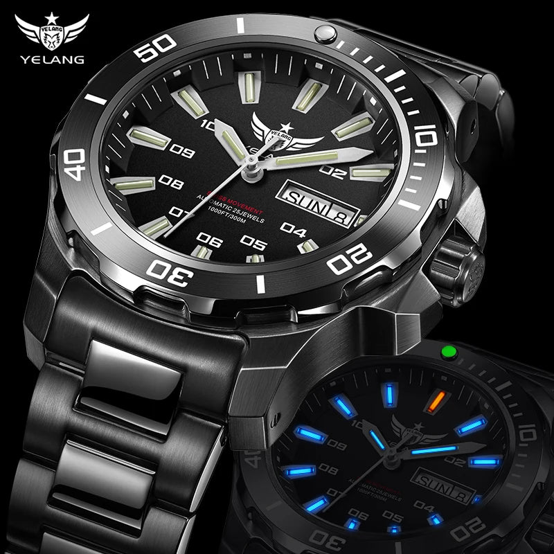 Yelang V5.1 Men's Watch 44mm Super Dive 300M Professional Waterproof SW220 Movement Luxury Automatic Mechanical Watch for Men