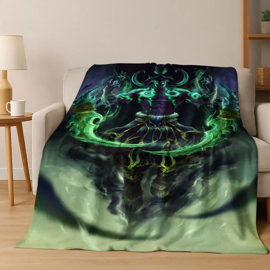 Pătură din flanel WOW World of Warcraft Arthas Demon Illidan Sylvanas, pled moale și confortabil pentru casă, dormitor, pat, canapea, husă, cadou
