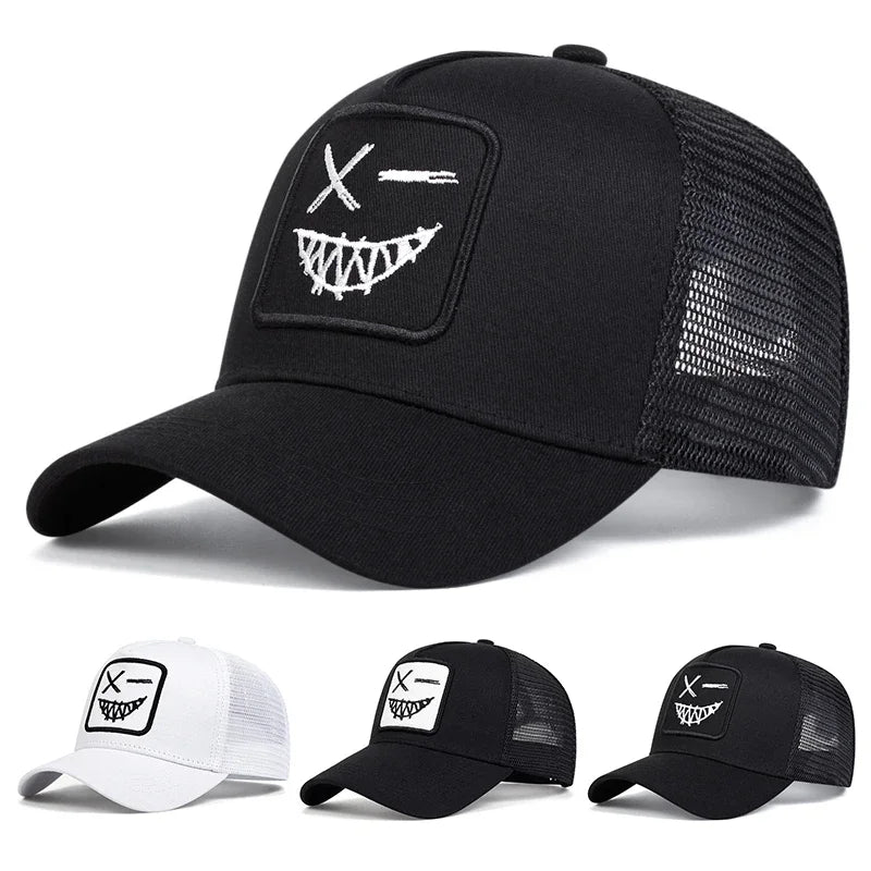 Unisex X-baseballpet met geborduurde lachende gezichtjes en tanden – Lente/zomer – Outdoor-zonnehoed – Verstelbare casual truckerpetten