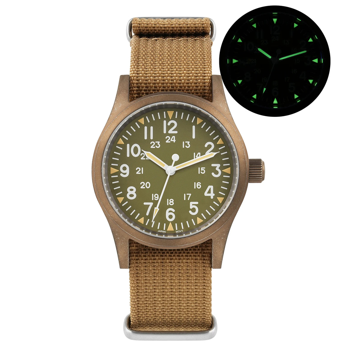 Militado ML05 Vintage Field Watch  VH31 Sweep Quartz Movement, Domed Sapphire Crystal, 38mm, Luminous & 100M Waterproof