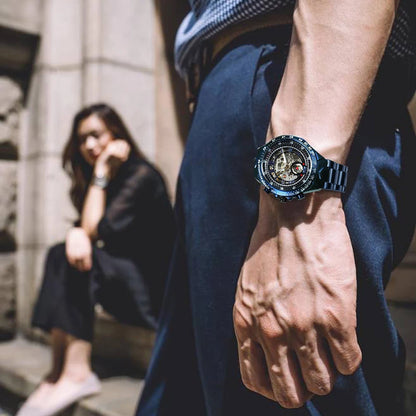WINNER men’s automatic watch – Transparent skeletonised model, luminescent hands, stainless steel bracelet, luxury brand mechanical watch