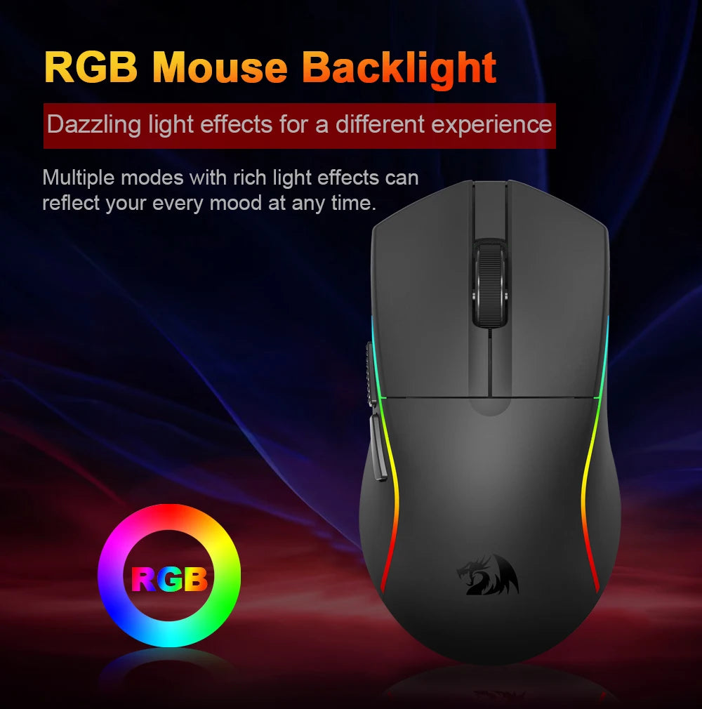 REDRAGON DEICIDE M816 PRO RGB USB gaming miš s podrškom za Bluetooth i 2.4G bežično povezivanje, 26000 DPI, 6 tipki, za gamere, žičani miš za računalo