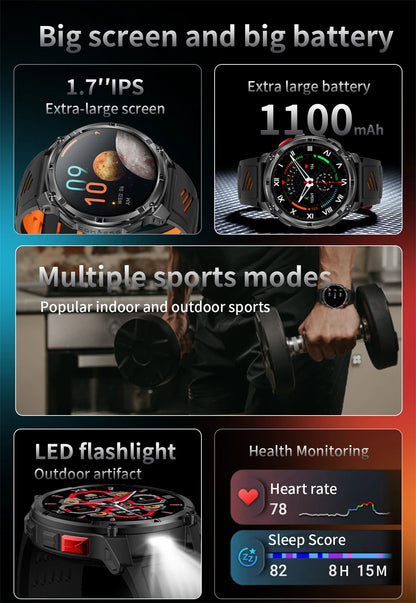 2026 T-Rex 3 Style Smartwatch for Men  1100mAh Battery, GPS, 10ATM Waterproof, Bluetooth Calling & Sports Tracker