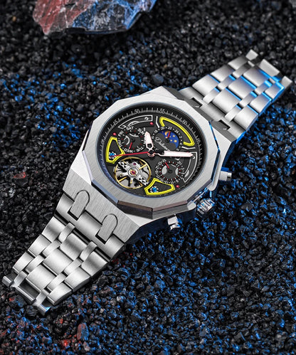 Top Brand Sport Watches with Tourbillon Stainless Steel Rubber Strap Multifunction Dial Automatic Watches Reloj Hombre New