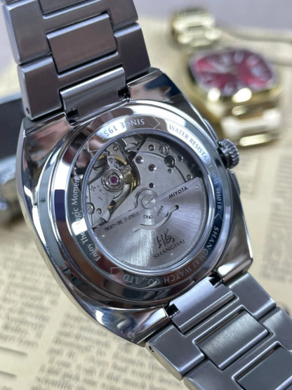 Shanghai Watch automatikus mechanikus, négyzet alakú számlapos férfi karóra, világító, 50 m-ig vízálló, dátumkijelzős, alkalmi karóra SH018
