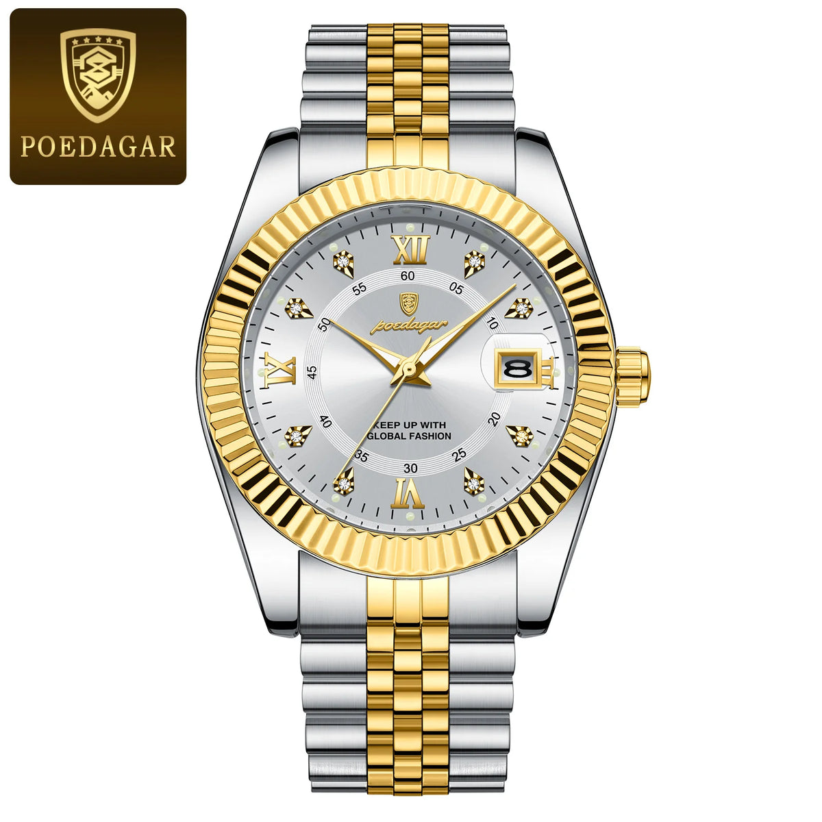 POEDAGAR men’s watch – Luxury model, water-resistant, stainless steel, with luminescent display, military style, date function, quartz movement, ideal for work or professional occasions.