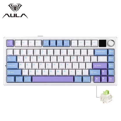 Teclado mecánico gaming AULA F75 MAX 2.4G inalámbrico/BT/con cable, Hot-Swap RGB, 75%, 81 teclas, teclado de oficina con pantalla TFT
