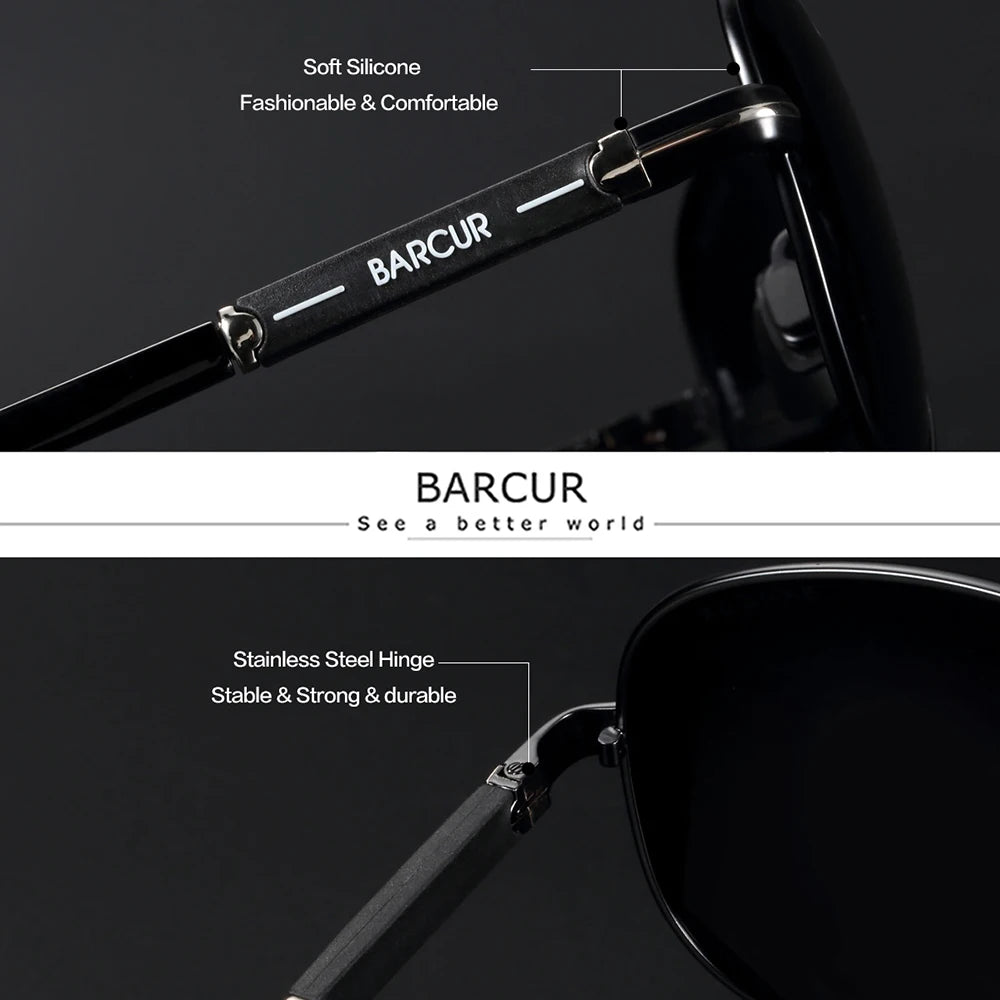 BARCUR polarizált férfi napszemüveg, pilóta napszemüveg férfiaknak, kiegészítők, vezetéshez, horgászathoz, túrázáshoz, szemüveg, Oculos, Gafas De Sol