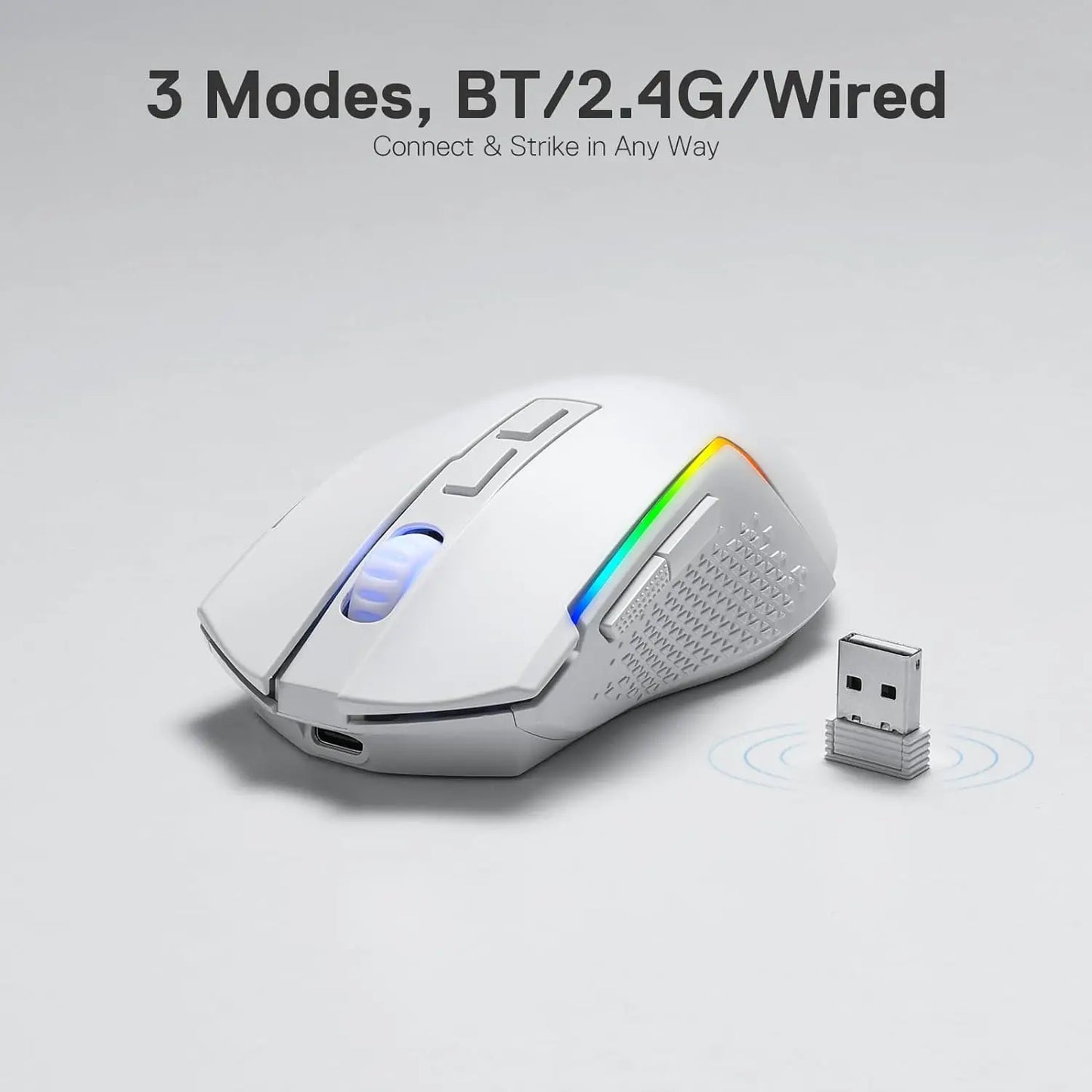 Mysz gamingowa Redragon M693 bezprzewodowa/przewodowa BT & 2.4G Bluetooth 8000 DPI, 3 tryby połączenia, podświetlenie RGB do PC/Mac/Laptopa