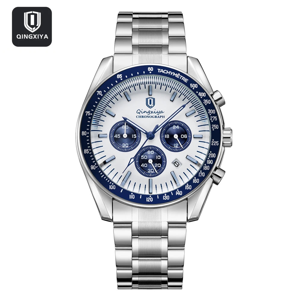 Montre à quartz pour homme, de marque de luxe, étanche et luminescente, en acier inoxydable, dotée d'un chronographe 24 heures et d'un affichage de la date – Montre élégante pour homme