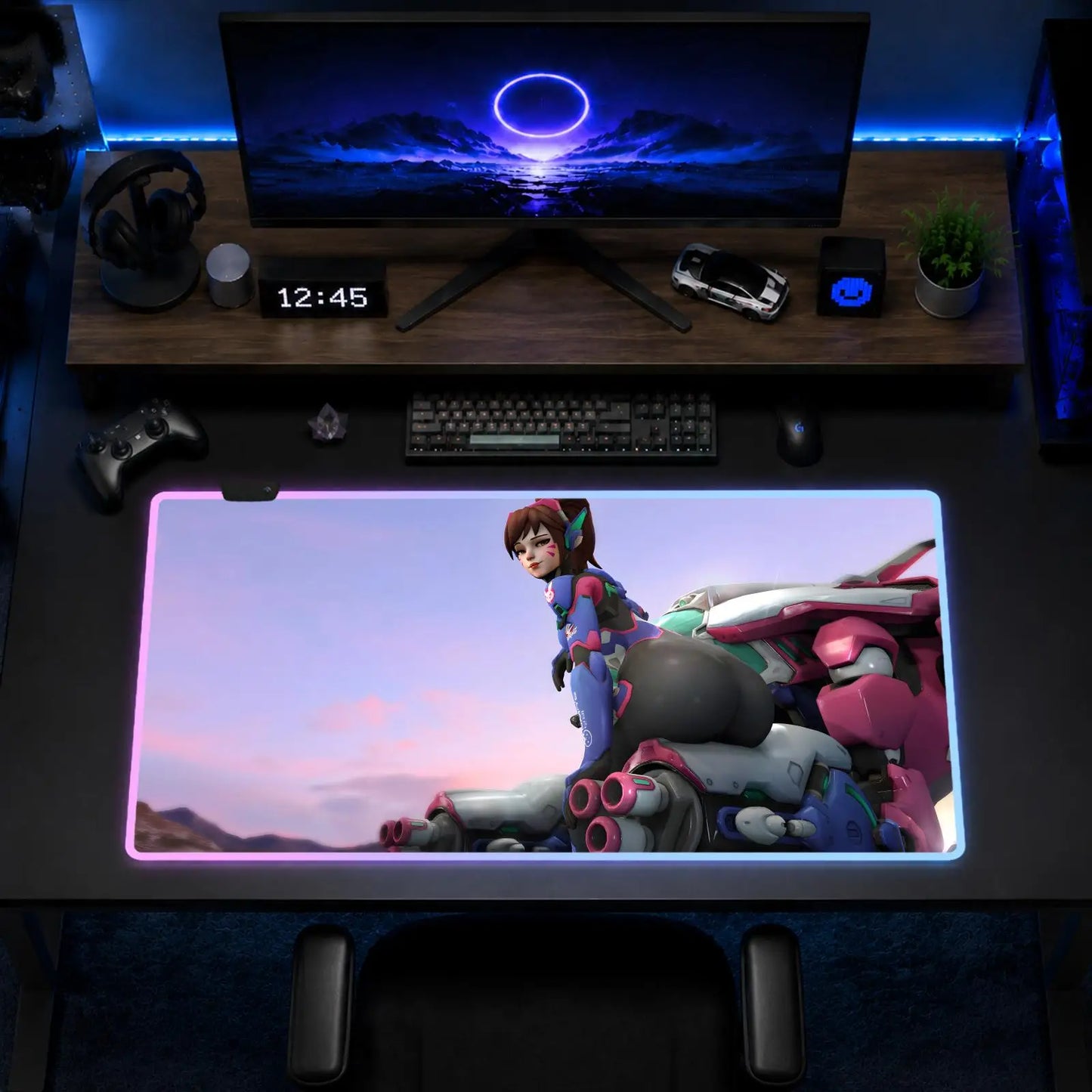 Podkładka pod mysz Overwatch Hips Gaming Anime XXL RGB, mata na biurko LED z podświetleniem, gumowa podkładka na blat