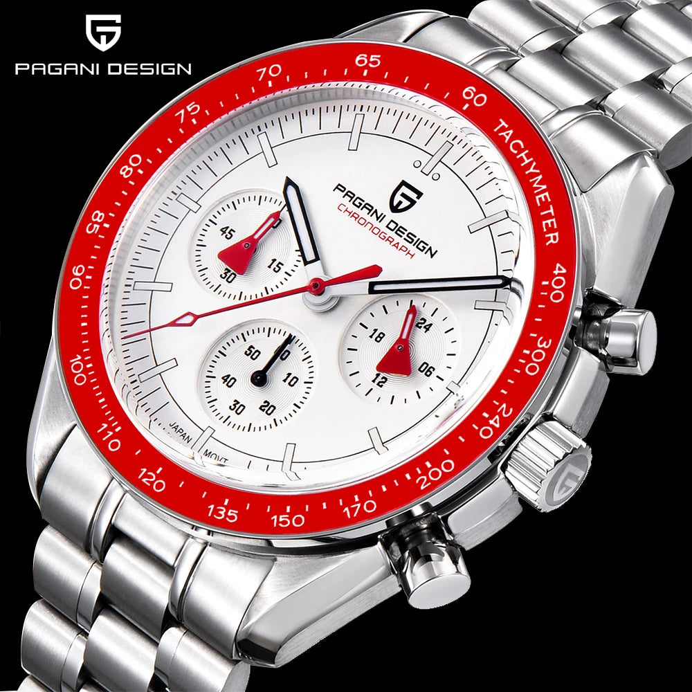 PAGANI DESIGN ‘New Moon’ Men’s Watch – Luxury quartz watch, chronograph, sapphire crystal with anti-reflective coating, ceramic bezel, luminescent hands