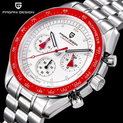 PAGANI DESIGN ‘New Moon’ Men’s Watch – Luxury quartz watch, chronograph, sapphire crystal with anti-reflective coating, ceramic bezel, luminescent hands
