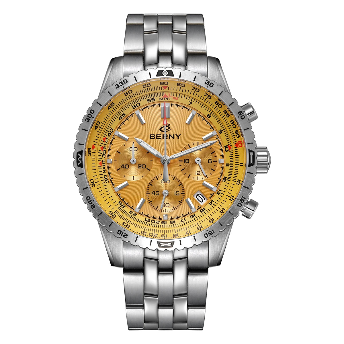 BERNY Aviation Men's Watches Quartz Chronograph Watch Date Sapphire Super Luminous Luxury Brand Dress Man Wristwatch