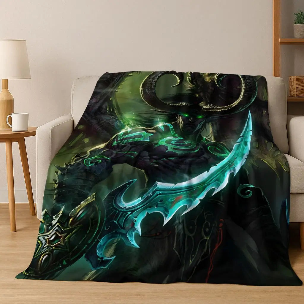 Pătură din flanel WOW World of Warcraft Arthas Demon Illidan Sylvanas, pled moale și confortabil pentru casă, dormitor, pat, canapea, husă, cadou