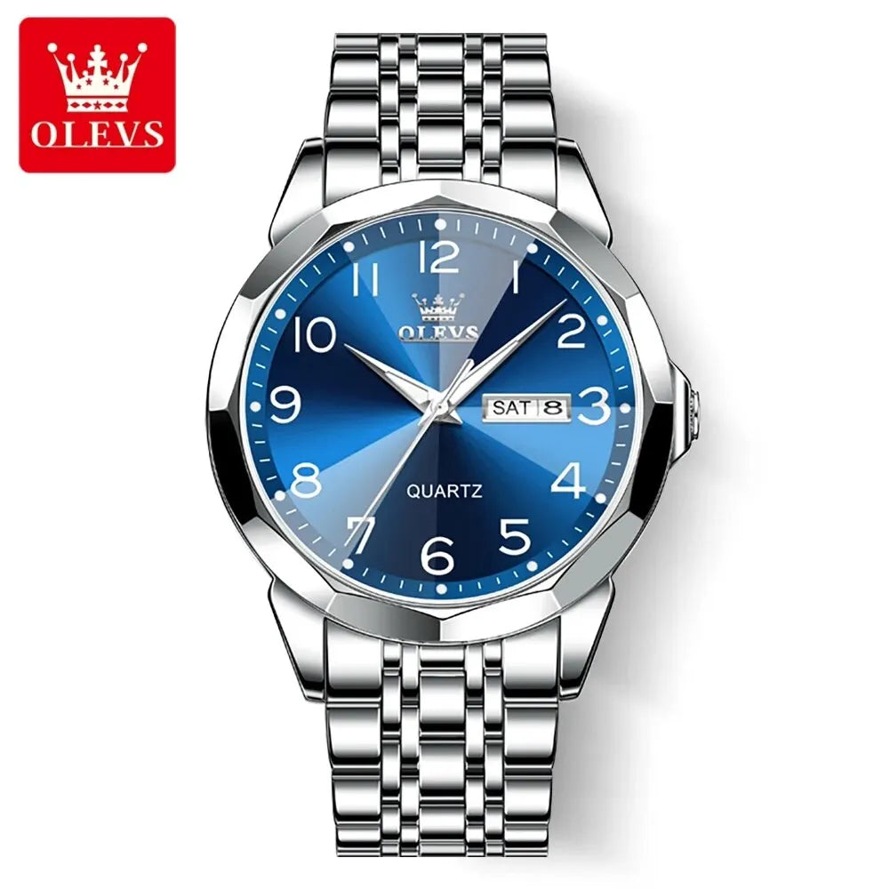 Montre pour homme OLEVS 9970 – Modèle élégant avec cadran numérique, affichage de la date et du jour, étanche, luminescente, à quartz – Montre de luxe originale