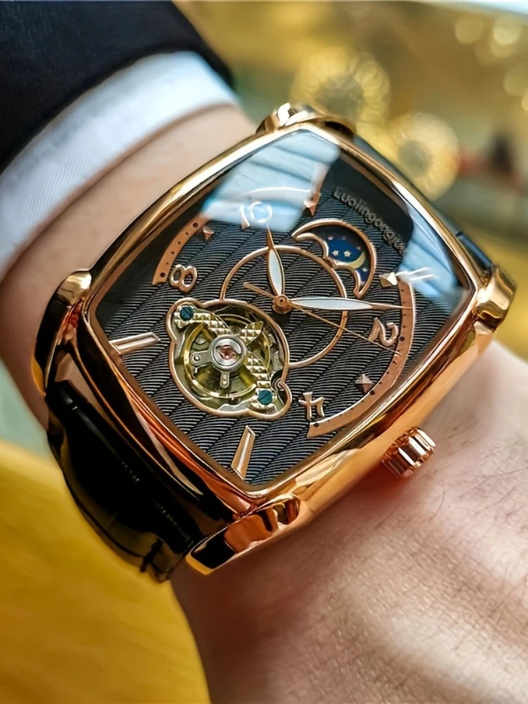 [Luxury mechanical tourbillon watch] Lightweight luxury mechanical tourbillon watch for men – High-end, fully automatic model in a trendy ‘skeleton’ style, ideal for a professional outfit o