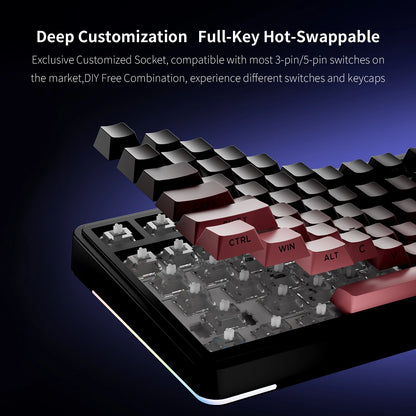 AULA S75 PRO Mechanical Keyboard 75% Custom Layout RGB Backlight Wireless Bluetooth Gaming Keyboard with Screen Knob