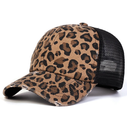 Șepci de baseball unisex cu imprimeu leopard, broderie cu găuri, pentru primăvară și toamnă, pentru activități în aer liber, reglabile, casual, cu protecție solară, șepci sportive