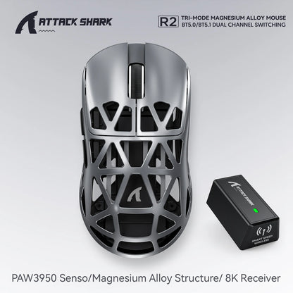 Attack Shark R2 Ασύρματο Gaming Mouse PAW3950 8K από ελαφρύ κράμα μαγνησίου, Bluetooth Tri-Mode για gaming/γραφείο