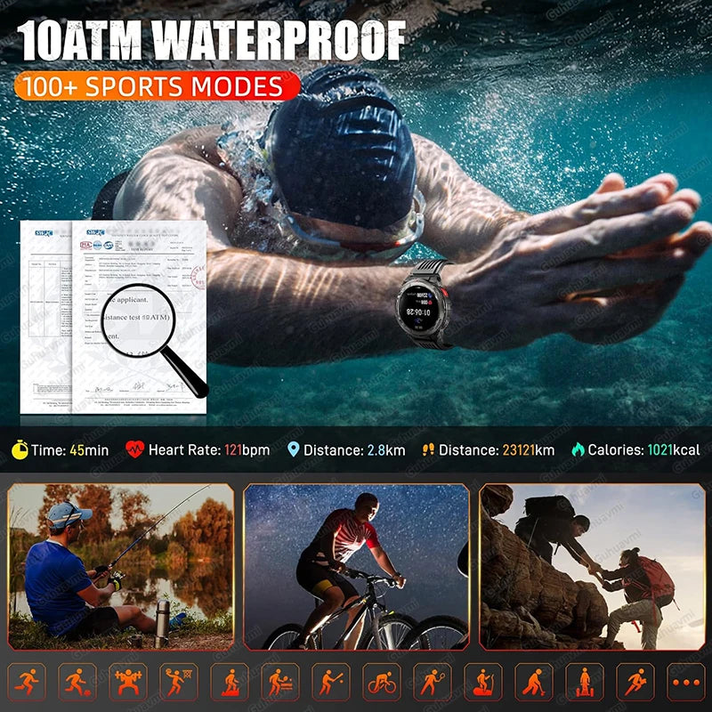 2026 T-Rex 3 Style Smartwatch for Men  1100mAh Battery, GPS, 10ATM Waterproof, Bluetooth Calling & Sports Tracker