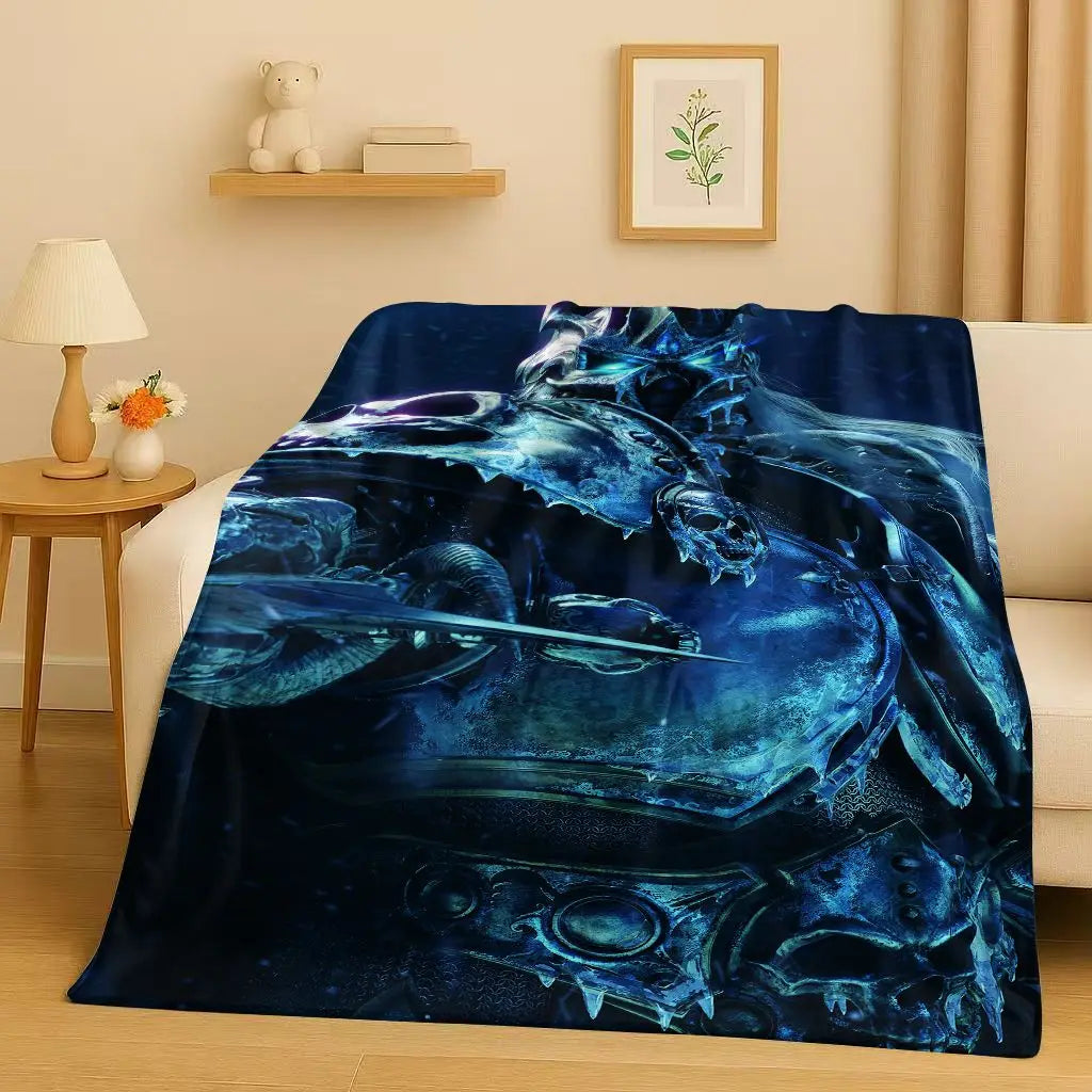3D WOW World of Warcraft Game Demon Hunter Arthas Cartoon Flannel Blanket,Ultra Soft Plush Throw for Home Bedroom Bed Sofa Cover