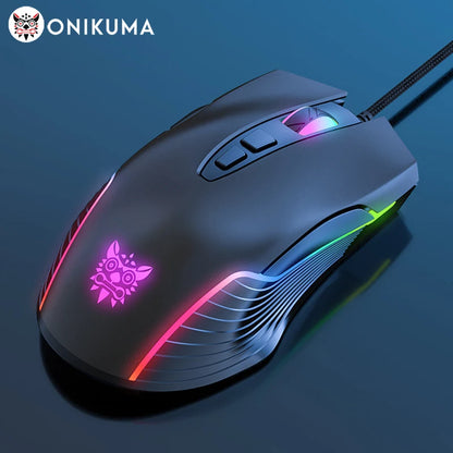 Drátová herní myš ONIKUMA, 6 úrovní nastavení, 6400 DPI, 7 programovatelných tlačítek, 7 režimů RGB osvětlení, ergonomická myš pro PC hráče