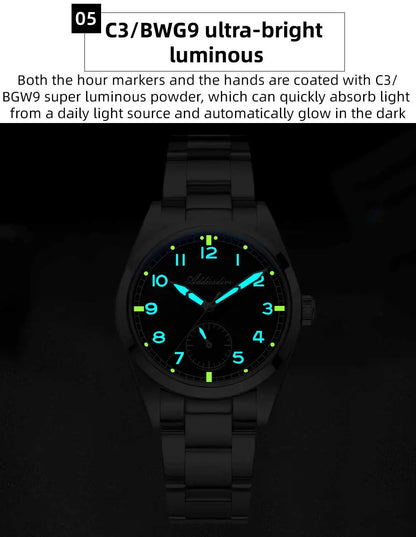 Reloj de cuarzo ADDIESDIVE de 36mm para hombre VH60, luminoso BGW9, cristal abombado tipo burbuja, cubierta de vidrio, resistente al agua 10Bar, acero inoxidable